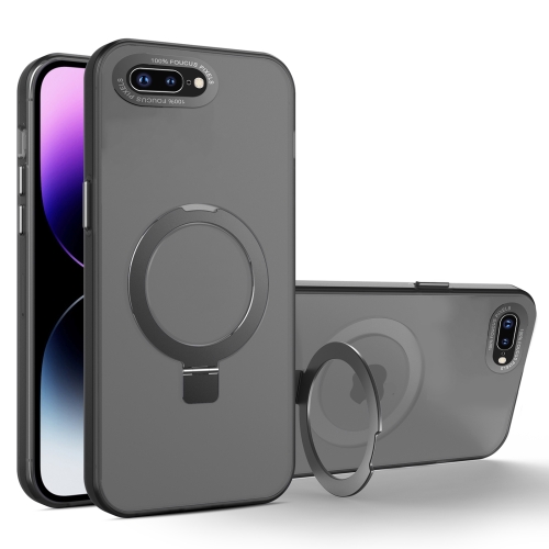 

For iPhone 8 Plus / 7 Plus MagSafe Metal Holder Frosted Translucent Phone Case(Black)