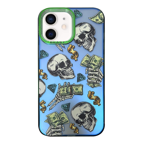 

For iPhone 12 Aurora Series Painted Pattern Phone Case(Skull)
