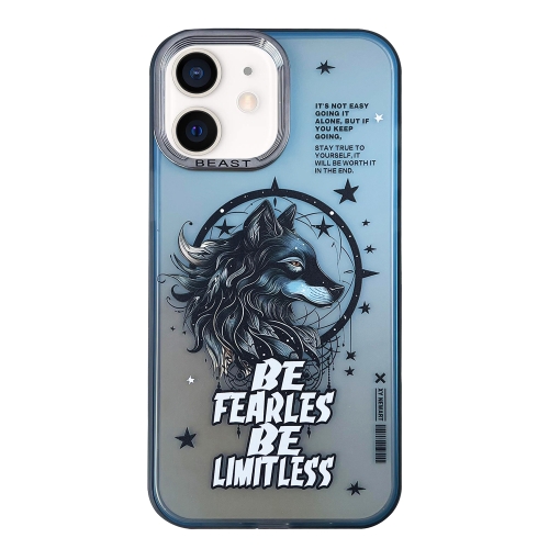 

For iPhone 12 Aurora Series Painted Pattern Phone Case(Black Wolf)
