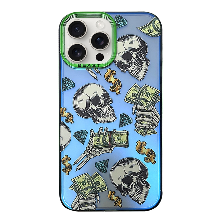 

For iPhone 15 Pro Max Aurora Series Painted Pattern Phone Case(Skull)