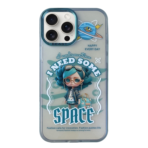 

For iPhone 15 Pro Aurora Series Painted Pattern Phone Case(Glasses Girl)