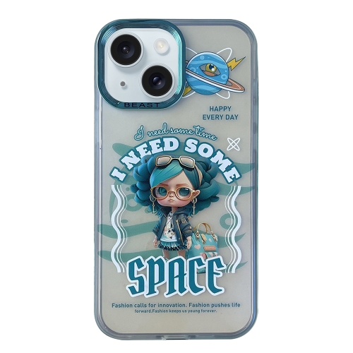

For iPhone 15 Aurora Series Painted Pattern Phone Case(Glasses Girl)