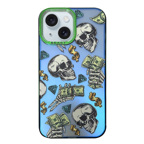 

For iPhone 15 Aurora Series Painted Pattern Phone Case(Skull)