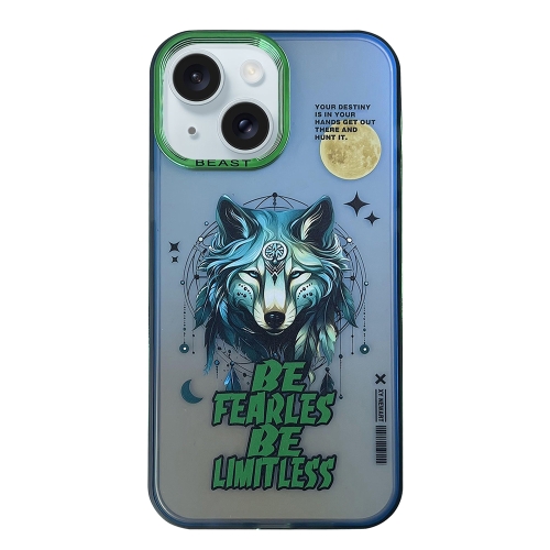 

For iPhone 15 Aurora Series Painted Pattern Phone Case(Wolf)
