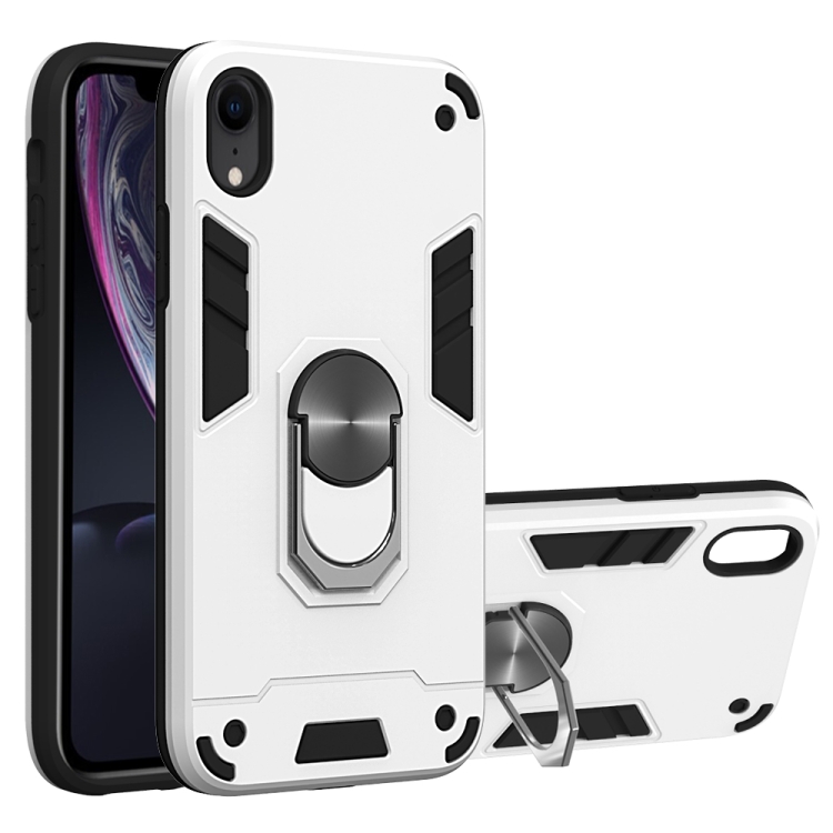

For iPhone XR 2 in 1 Armour Series PC + TPU Protective Case with Ring Holder(Silver)