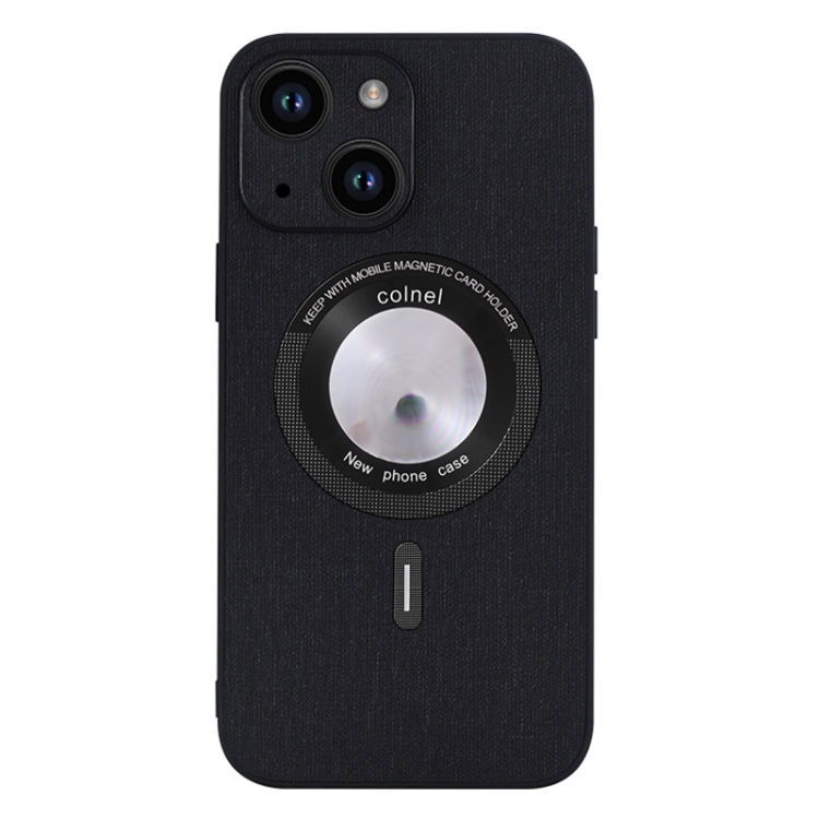 

For iPhone 15 Cloth Texture MagSafe Magnetic PU Phone Case(Black)