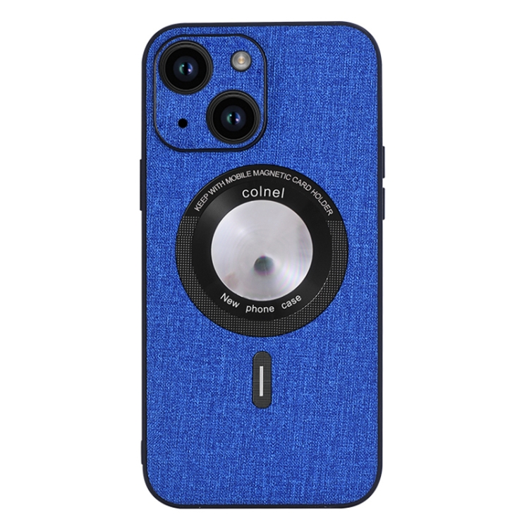 

For iPhone 15 Cloth Texture MagSafe Magnetic PU Phone Case(Dark Blue)