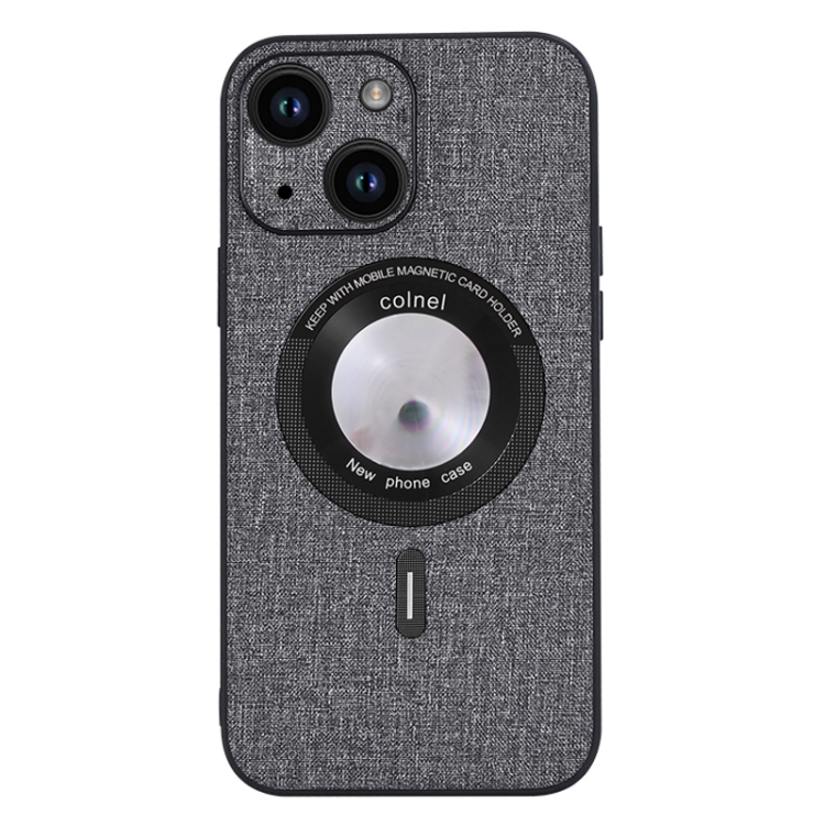 

For iPhone 15 Plus Cloth Texture MagSafe Magnetic PU Phone Case(Grey)