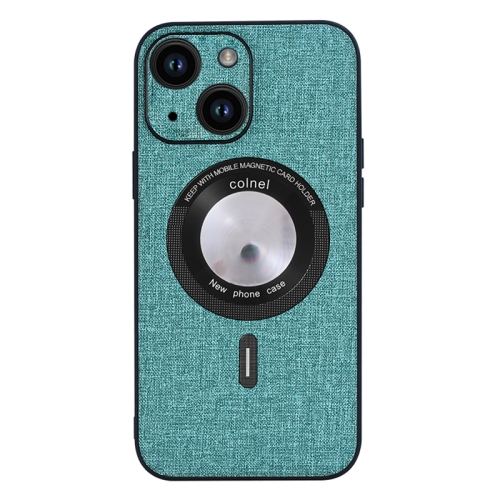 

For iPhone 15 Plus Cloth Texture MagSafe Magnetic PU Phone Case(Light Green)