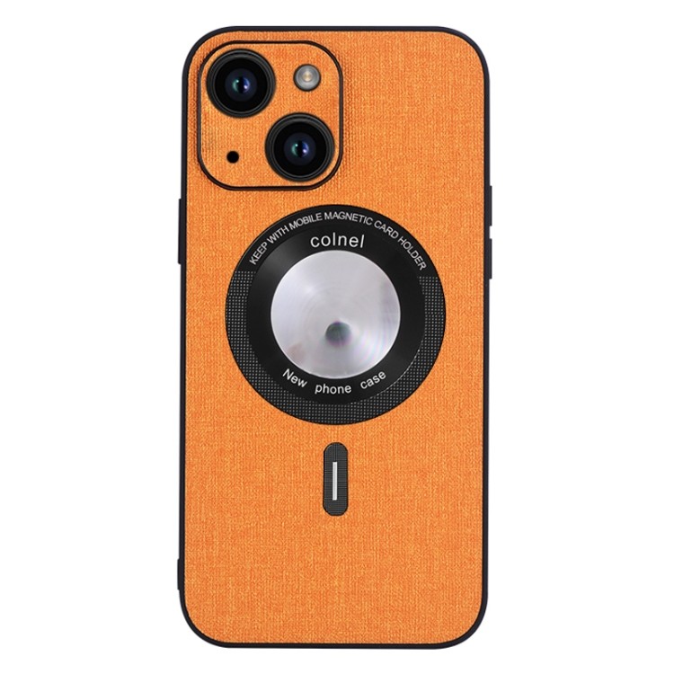 

For iPhone 15 Plus Cloth Texture MagSafe Magnetic PU Phone Case(Orange)