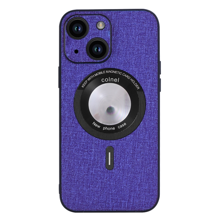 

For iPhone 15 Plus Cloth Texture MagSafe Magnetic PU Phone Case(Purple)