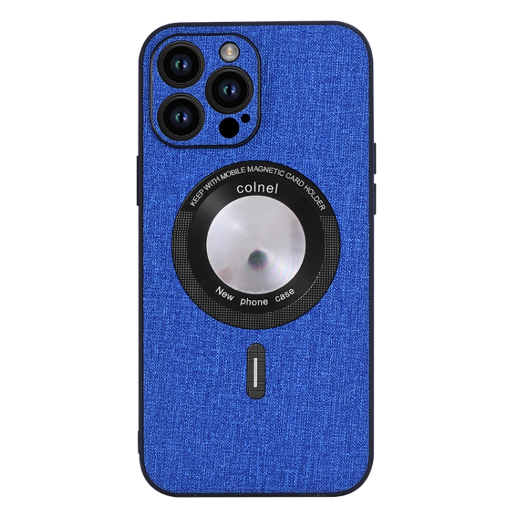 

For iPhone 15 Pro Cloth Texture MagSafe Magnetic PU Phone Case(Dark Blue)