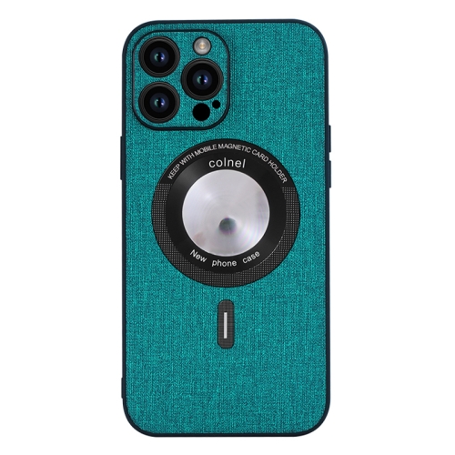 

For iPhone 15 Pro Cloth Texture MagSafe Magnetic PU Phone Case(Dark Green)