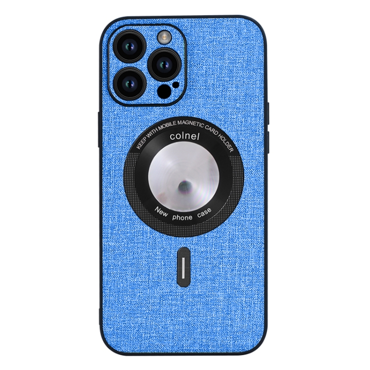 

For iPhone 15 Pro Cloth Texture MagSafe Magnetic PU Phone Case(Light Blue)
