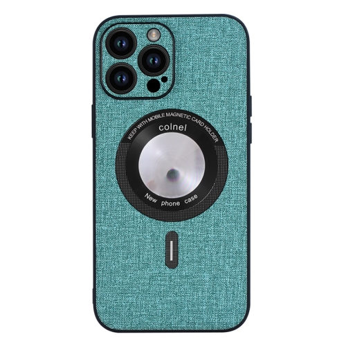 

For iPhone 15 Pro Max Cloth Texture MagSafe Magnetic PU Phone Case(Light Green)