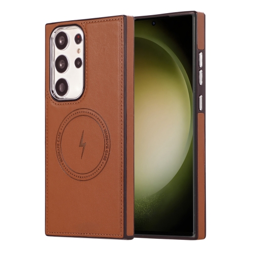 

For Samsung Galaxy S23 Ultra 5G Side Leather Magsafe Phone Case(Brown)