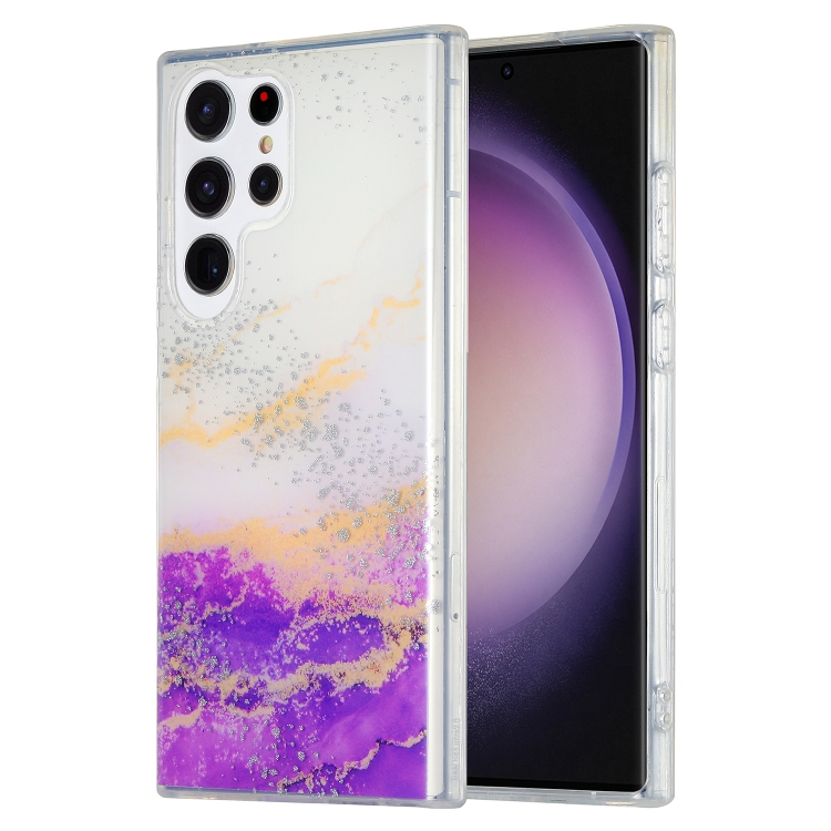 

For Samsung Galaxy S23 Ultra 5G Dual-side IMD Marble Phone Case(White Purple)