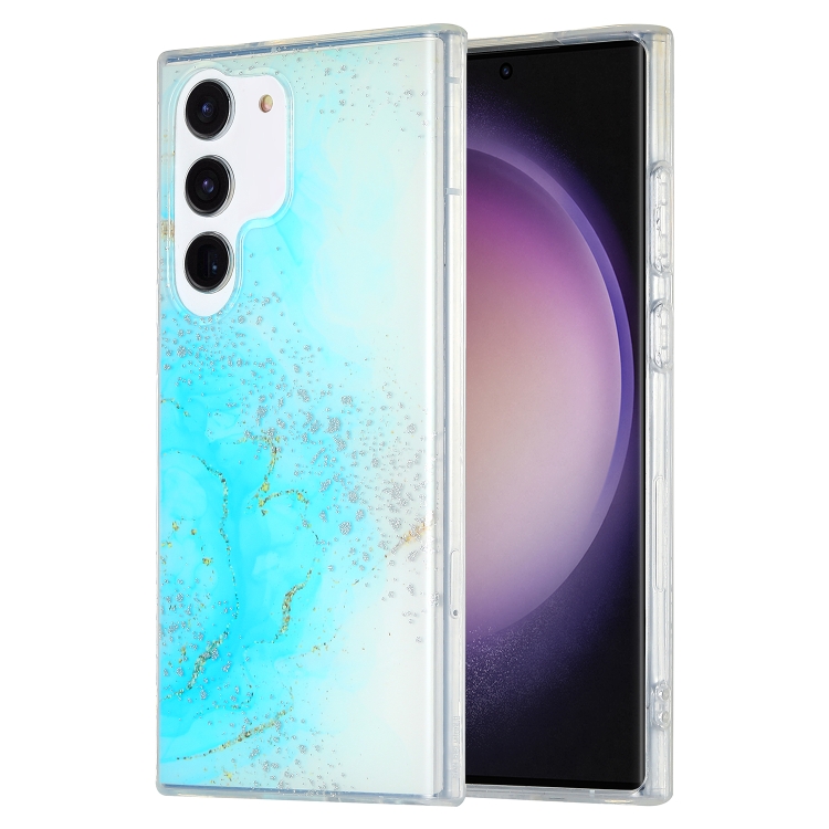

For Samsung Galaxy S23+ 5G Dual-side IMD Marble Phone Case(Sky Blue)