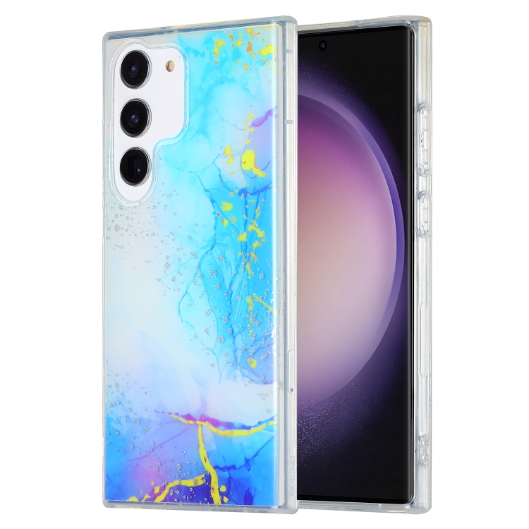 

For Samsung Galaxy S23+ 5G Dual-side IMD Marble Phone Case(Dark Blue)
