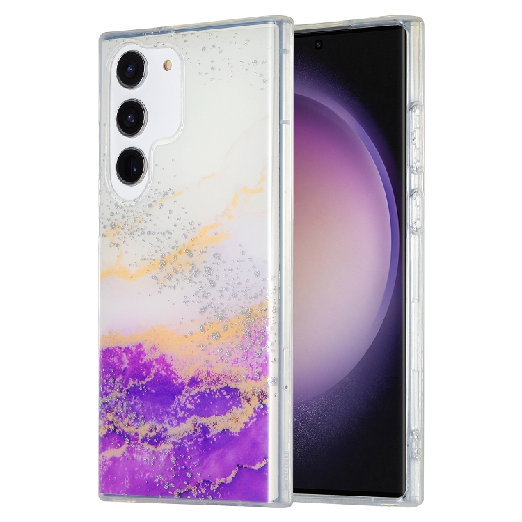 

For Samsung Galaxy S23 5G Dual-side IMD Marble Phone Case(White Purple)