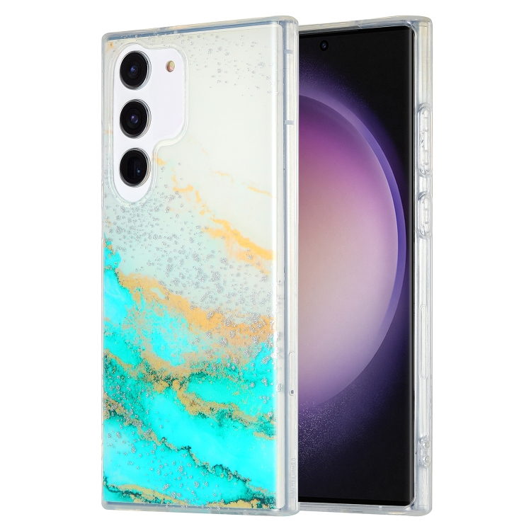 

For Samsung Galaxy S23 5G Dual-side IMD Marble Phone Case(White Green)