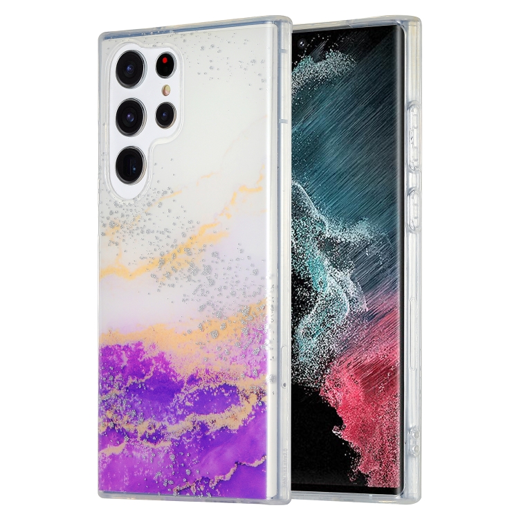 

For Samsung Galaxy S22 Ultra 5G Dual-side IMD Marble Phone Case(White Purple)