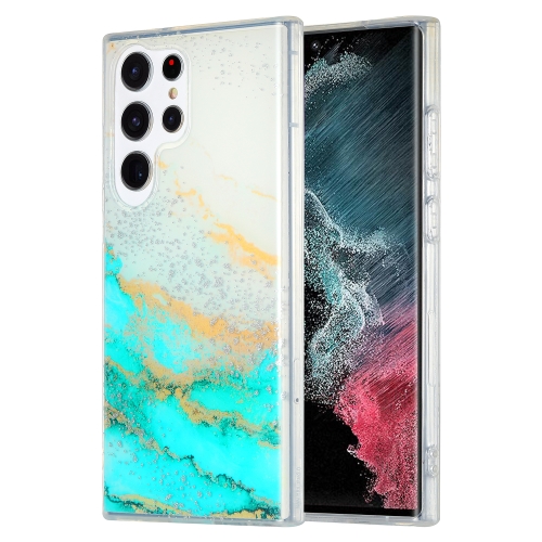 

For Samsung Galaxy S22 Ultra 5G Dual-side IMD Marble Phone Case(White Green)