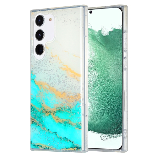 

For Samsung Galaxy S22+ 5G Dual-side IMD Marble Phone Case(White Green)