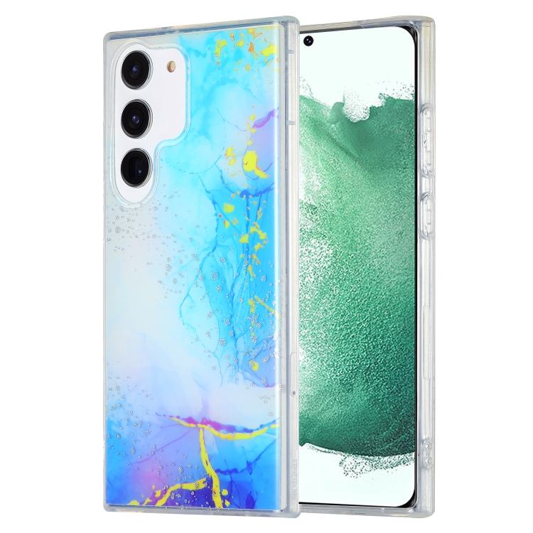 

For Samsung Galaxy S22+ 5G Dual-side IMD Marble Phone Case(Dark Blue)