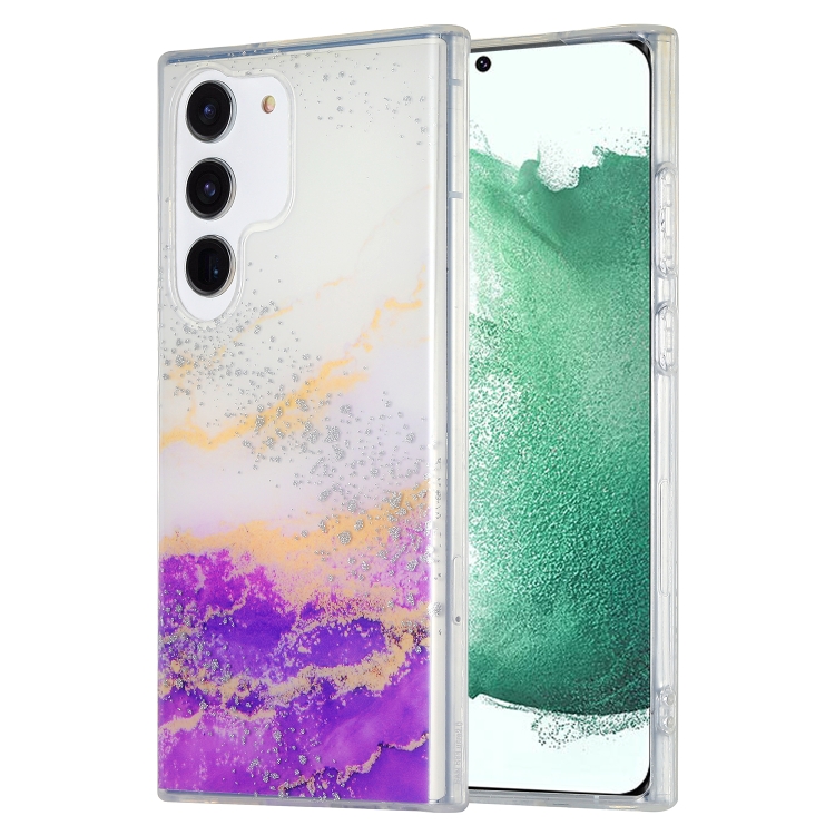 

For Samsung Galaxy S22 5G Dual-side IMD Marble Phone Case(White Purple)