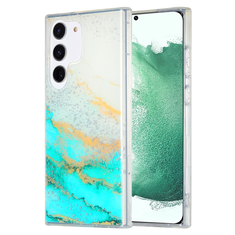 

For Samsung Galaxy S22 5G Dual-side IMD Marble Phone Case(White Green)