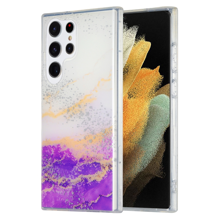 

For Samsung Galaxy S21 Ultra 5G Dual-side IMD Marble Phone Case(White Purple)