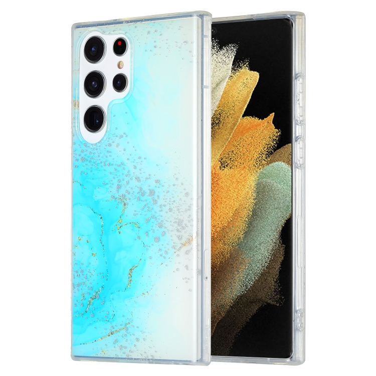 

For Samsung Galaxy S21 Ultra 5G Dual-side IMD Marble Phone Case(Sky Blue)
