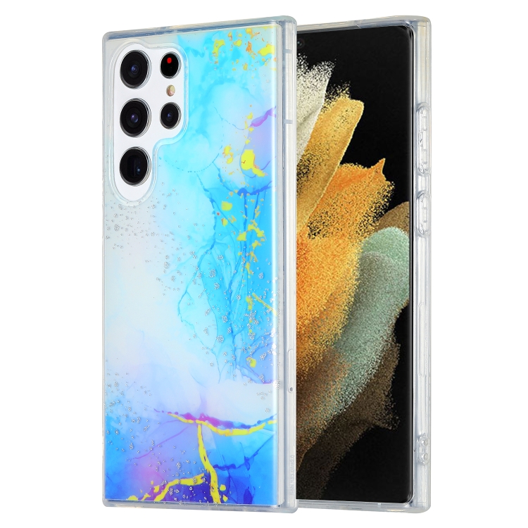 

For Samsung Galaxy S21 Ultra 5G Dual-side IMD Marble Phone Case(Dark Blue)