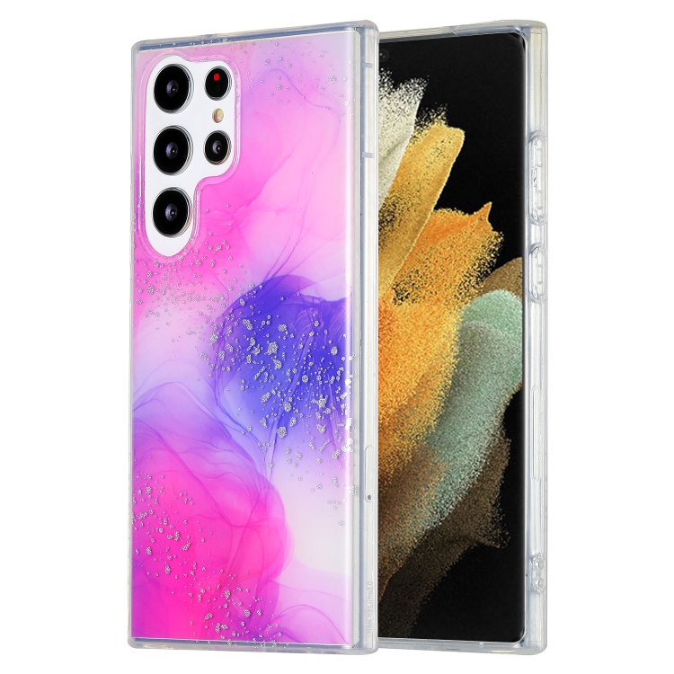 

For Samsung Galaxy S21 Ultra 5G Dual-side IMD Marble Phone Case(Smudged Purple)