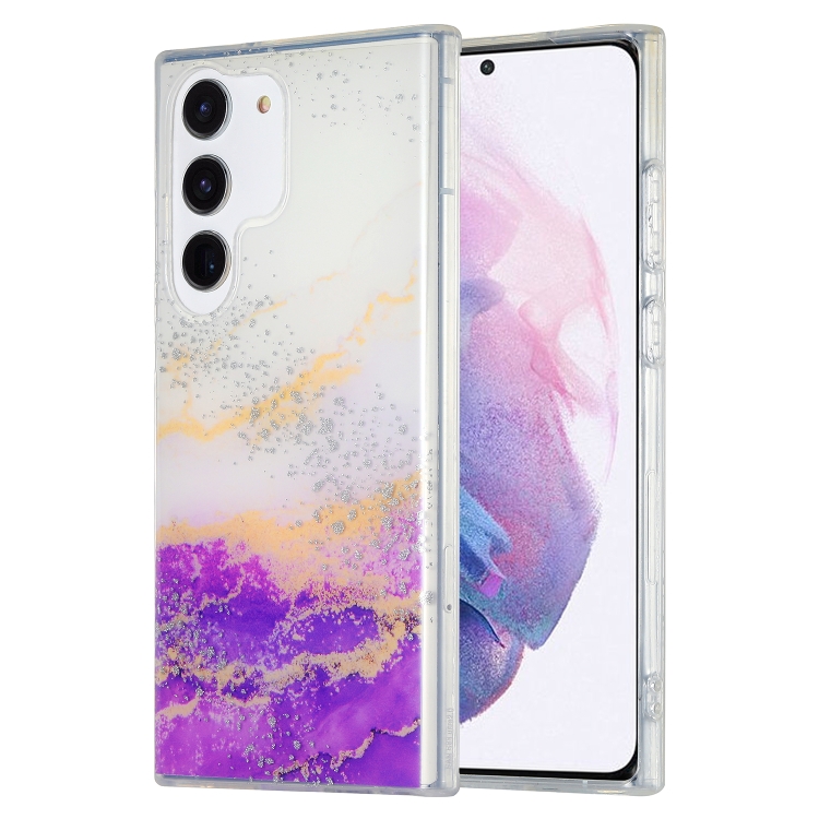 

For Samsung Galaxy S21 5G Dual-side IMD Marble Phone Case(White Purple)