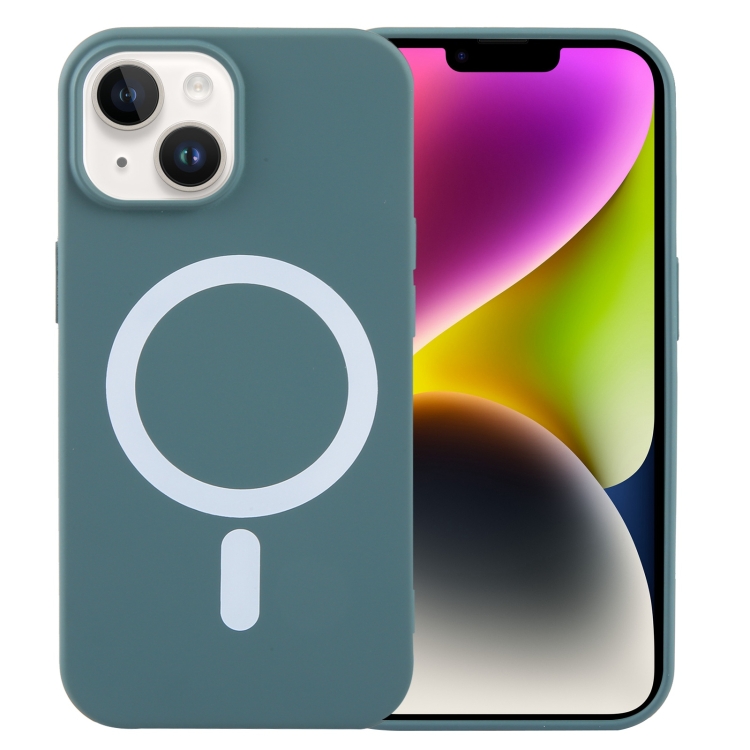 

For iPhone 15 MagSafe Liquid Silicone Phone Case(Deep Green)