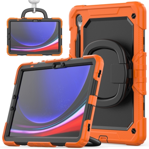 

For Samsung Galaxy Tab S9 D Type Silicone Hybrid PC Tablet Case with Handle Holder(Orange)