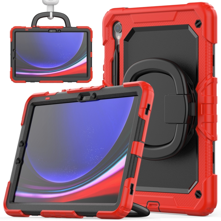 

For Samsung Galaxy Tab S9 D Type Silicone Hybrid PC Tablet Case with Handle Holder(Red)