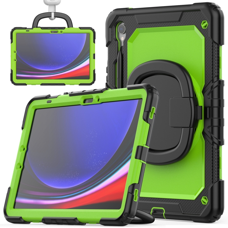 

For Samsung Galaxy Tab S9 D Type Silicone Hybrid PC Tablet Case with Handle Holder(Yellow Green PC)