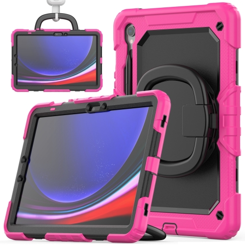 

For Samsung Galaxy Tab S9 D Type Silicone Hybrid PC Tablet Case with Handle Holder(Rose Red)