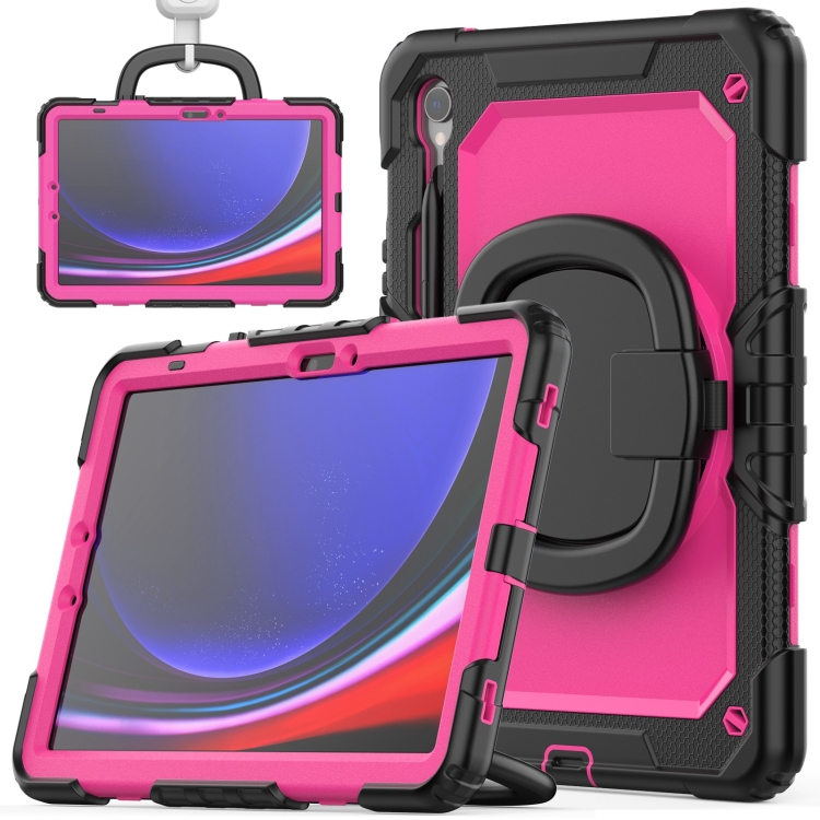 

For Samsung Galaxy Tab S9 D Type Silicone Hybrid PC Tablet Case with Handle Holder(Rose Red PC)