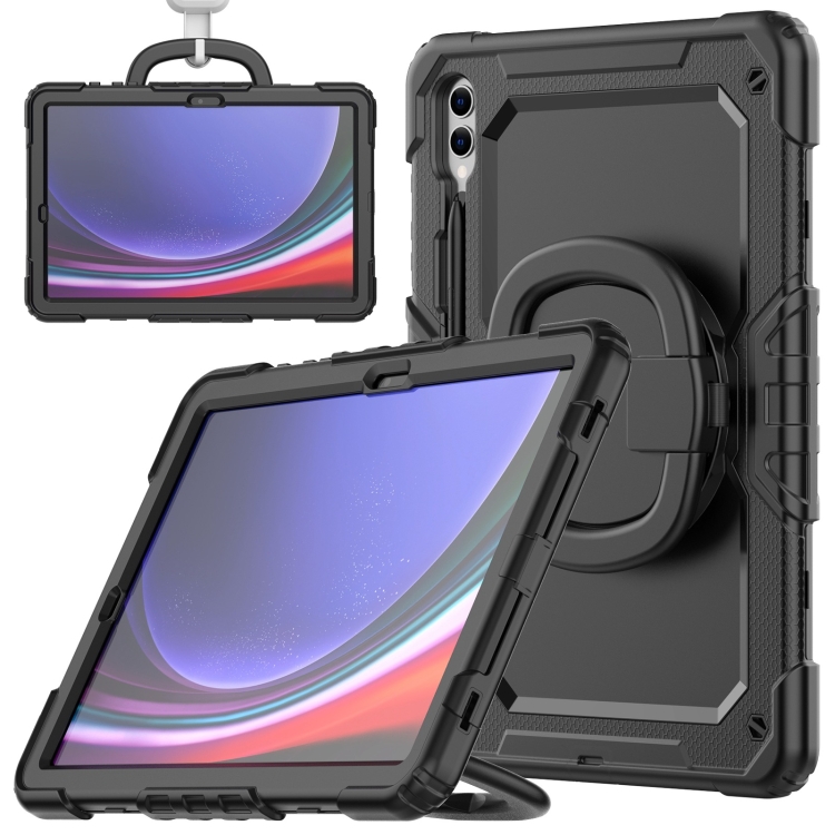 

For Samsung Galaxy Tab S9+ / S10+ D Type Silicone Hybrid PC Tablet Case with Handle Holder(Black)