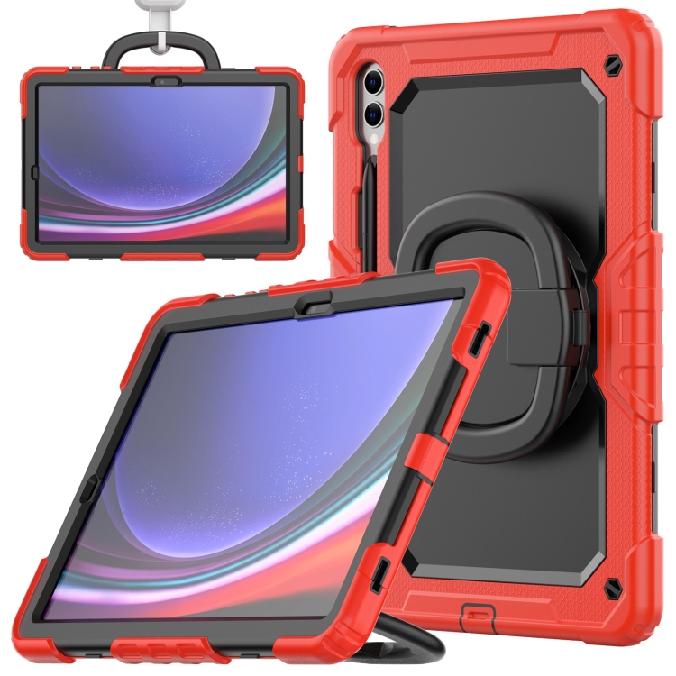 

For Samsung Galaxy Tab S9+ / S10+ D Type Silicone Hybrid PC Tablet Case with Handle Holder(Red)