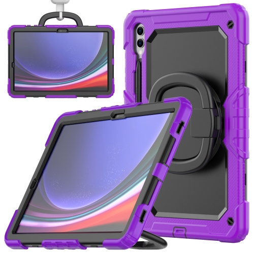 

For Samsung Galaxy Tab S9+ D Type Silicone Hybrid PC Tablet Case with Handle Holder(Purple)