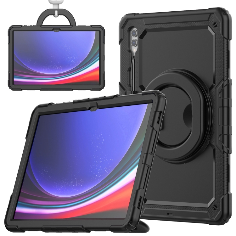 

For Samsung Galaxy Tab S10 Ultra D Type Silicone Hybrid PC Tablet Case with Handle Holder(Black)