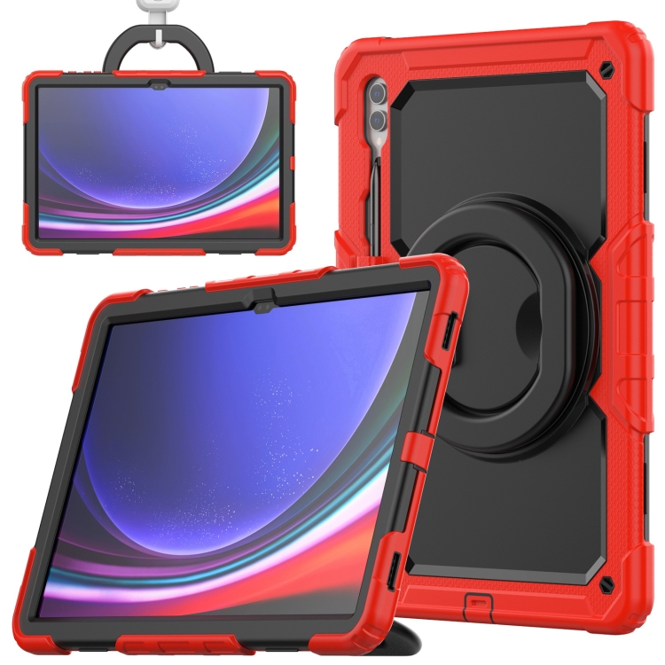 

For Samsung Galaxy Tab S10 Ultra D Type Silicone Hybrid PC Tablet Case with Handle Holder(Red)