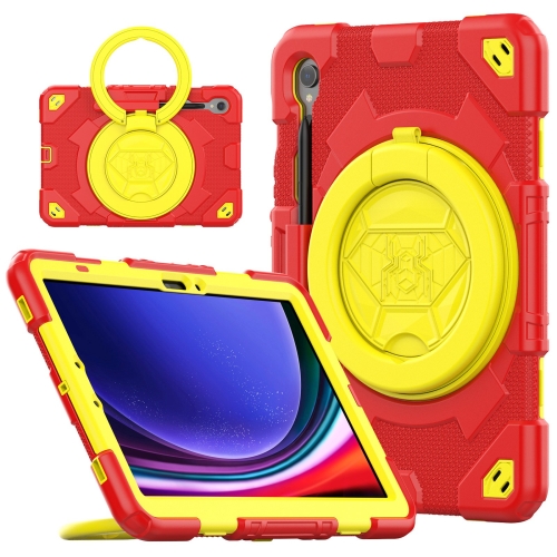 

For Samsung Galaxy Tab S9 Spider Rotation Handle Silicone Hybrid PC Tablet Case(Yellow Red)