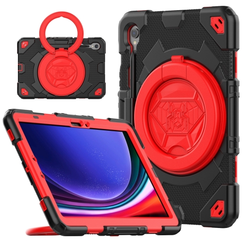 

For Samsung Galaxy Tab S9 Spider Rotation Handle Silicone Hybrid PC Tablet Case(Black Red)