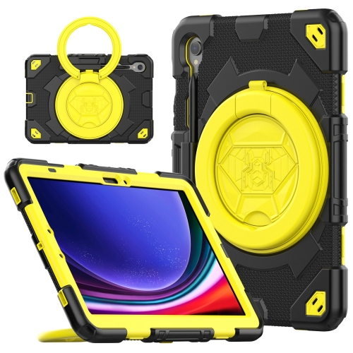 

For Samsung Galaxy Tab S9 Spider Rotation Handle Silicone Hybrid PC Tablet Case(Black Yellow)